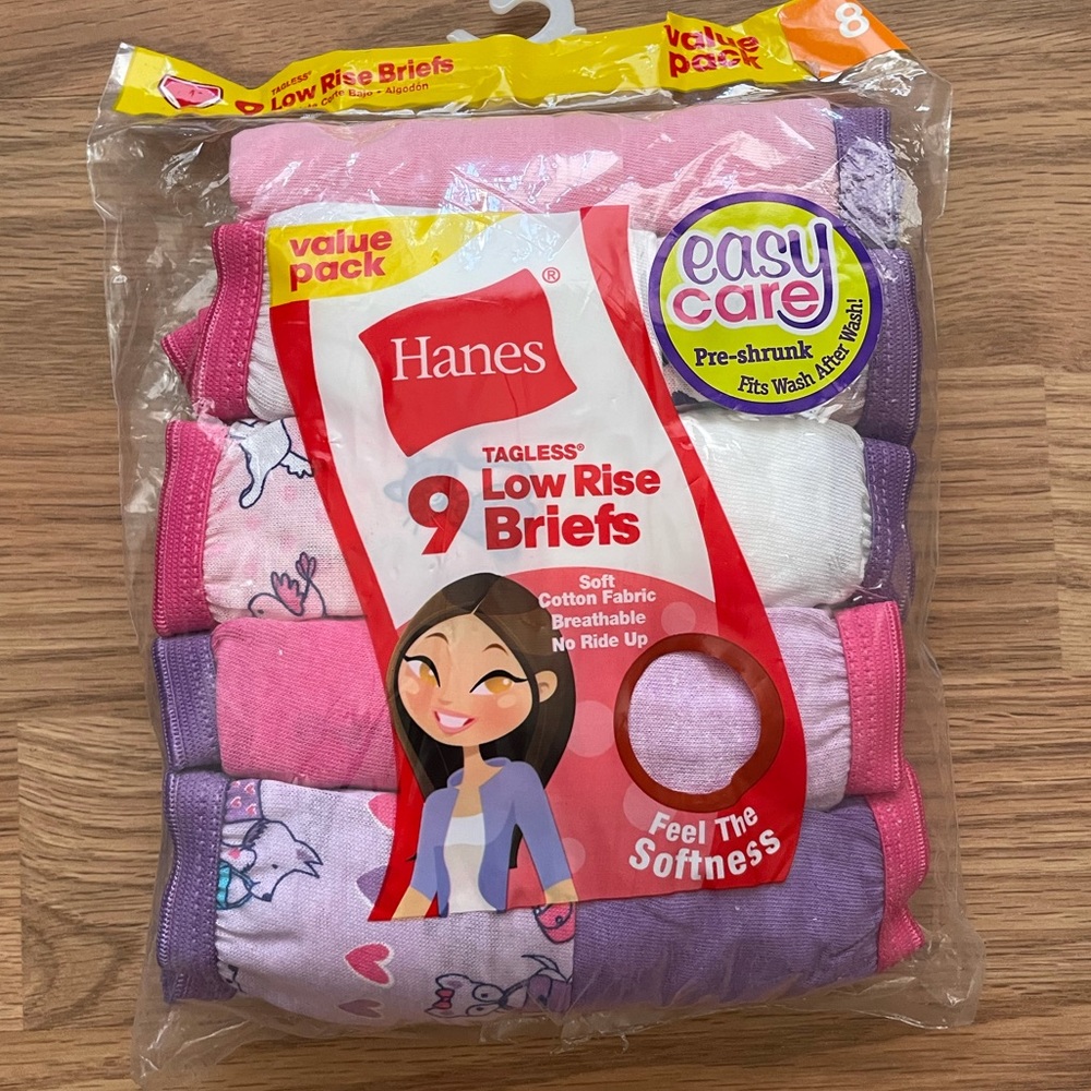 Hanes girls size 8 colorful underwear cotton 9ct